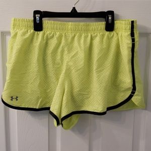 UA neon yellow running shorts